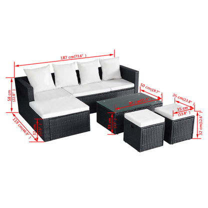 Set Divani da Giardino 4 pz con Cuscini in Polyrattan Nero - homemem39