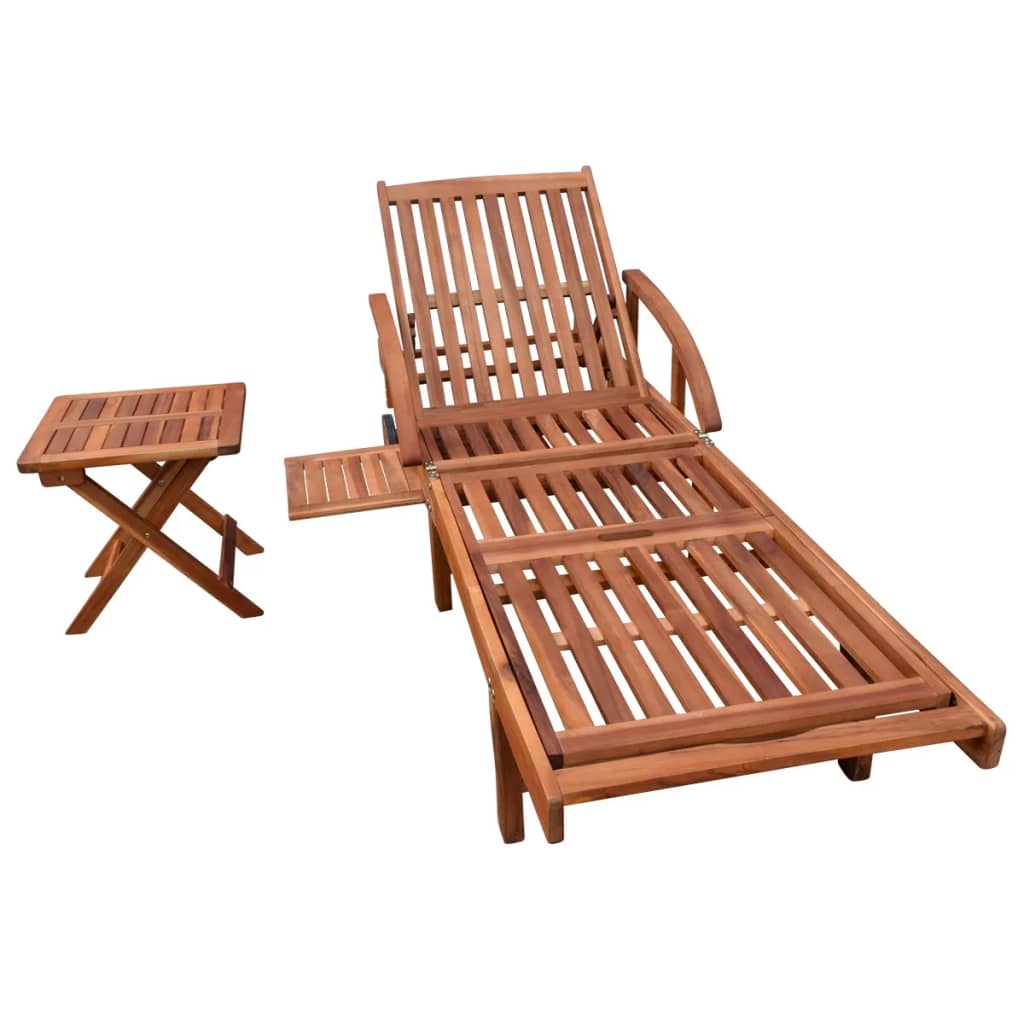 Lettino Prendisole con Tavolo in Legno Massello di Acacia | homemem39