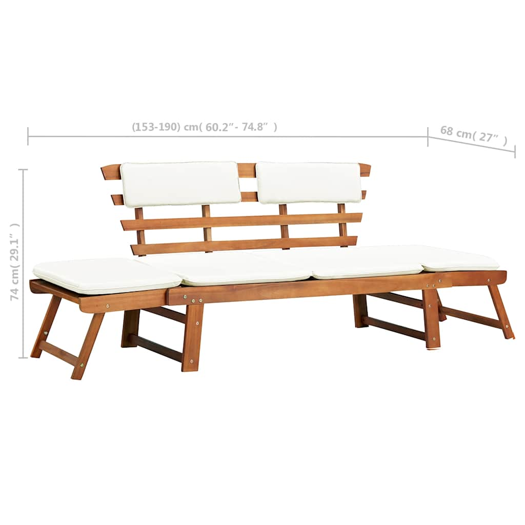 Panca da Giardino con Cuscini 2-in-1 190 cm in Massello Acacia - homemem39