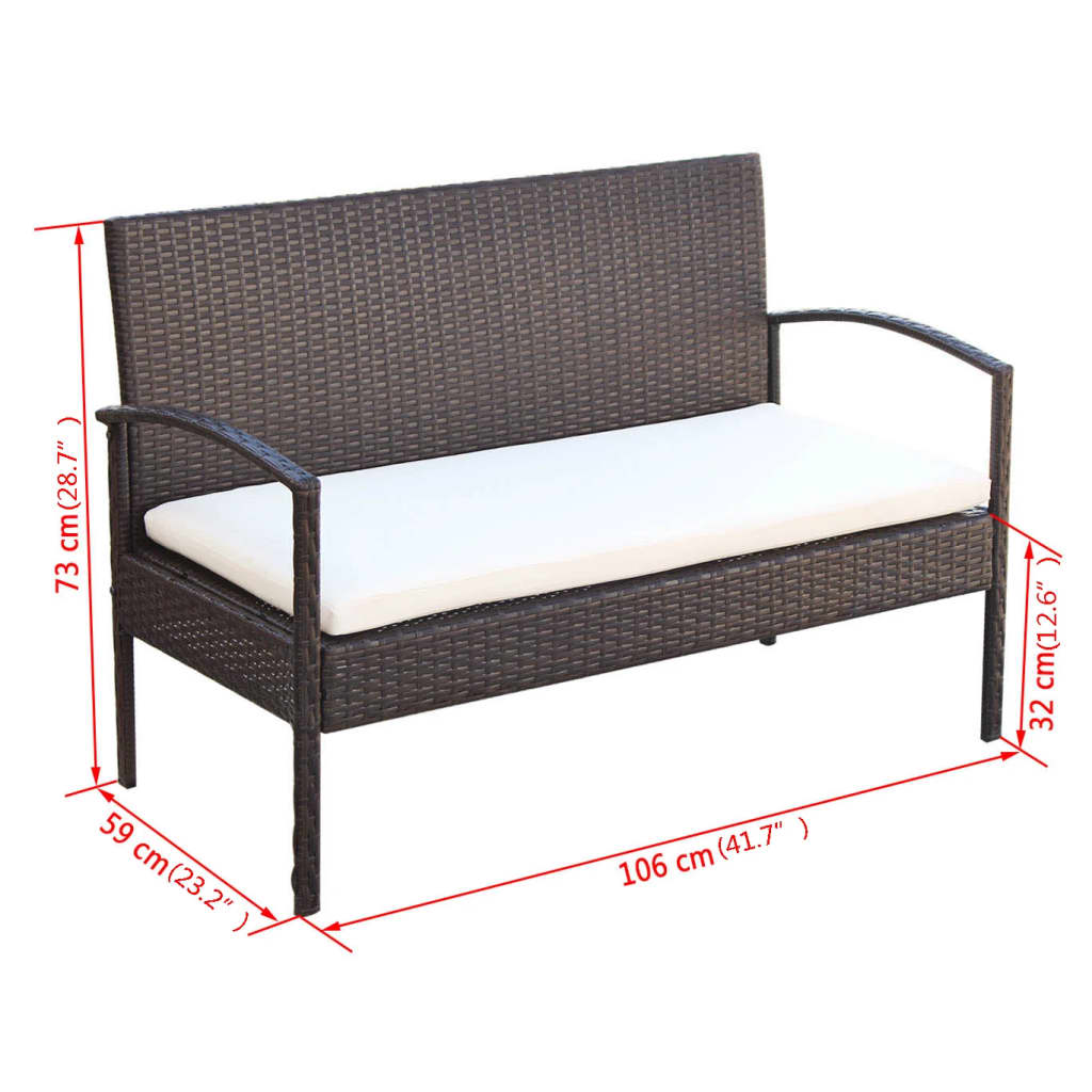 Set Divani da Giardino 4 pz con Cuscini in Polyrattan Marrone - homemem39