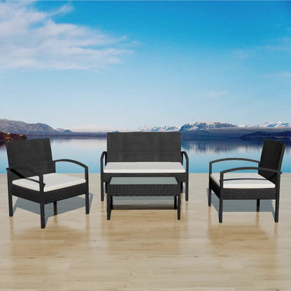 Set Divani da Giardino 4 pz con Cuscini in Polyrattan Nero | homemem39