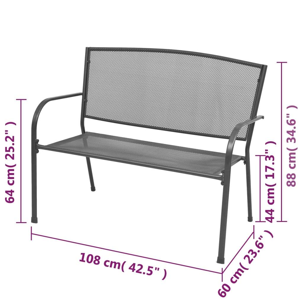 Panchina da Giardino 108 cm Acciaio e Rete Antracite | homemem39
