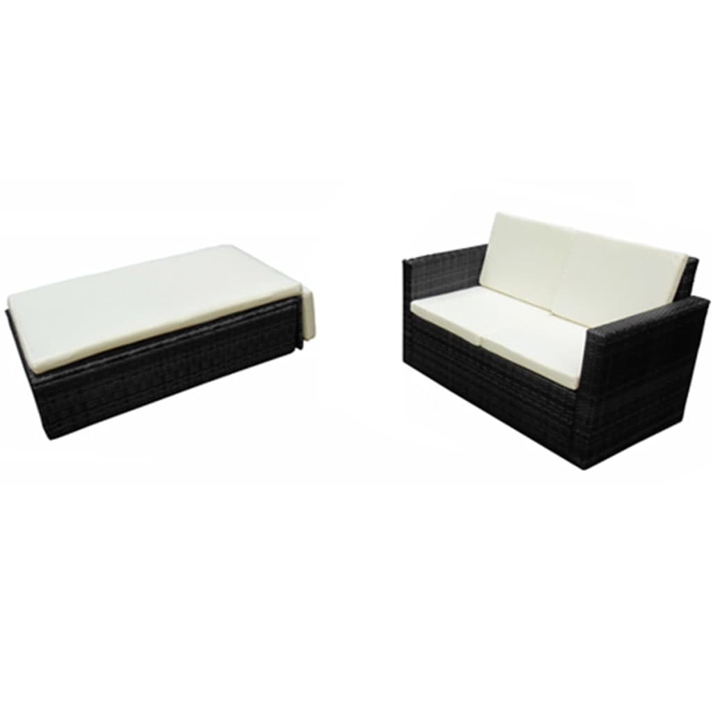 Set Divani da Giardino 2 pz con Cuscini in Polyrattan Nero - homemem39