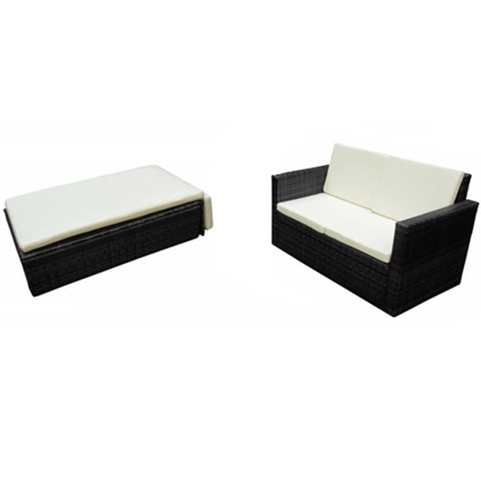 Set Divani da Giardino 2 pz con Cuscini in Polyrattan Nero - homemem39