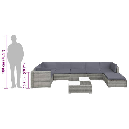 Set Divani da Giardino 8 pz con Cuscini in Polyrattan Grigio - homemem39