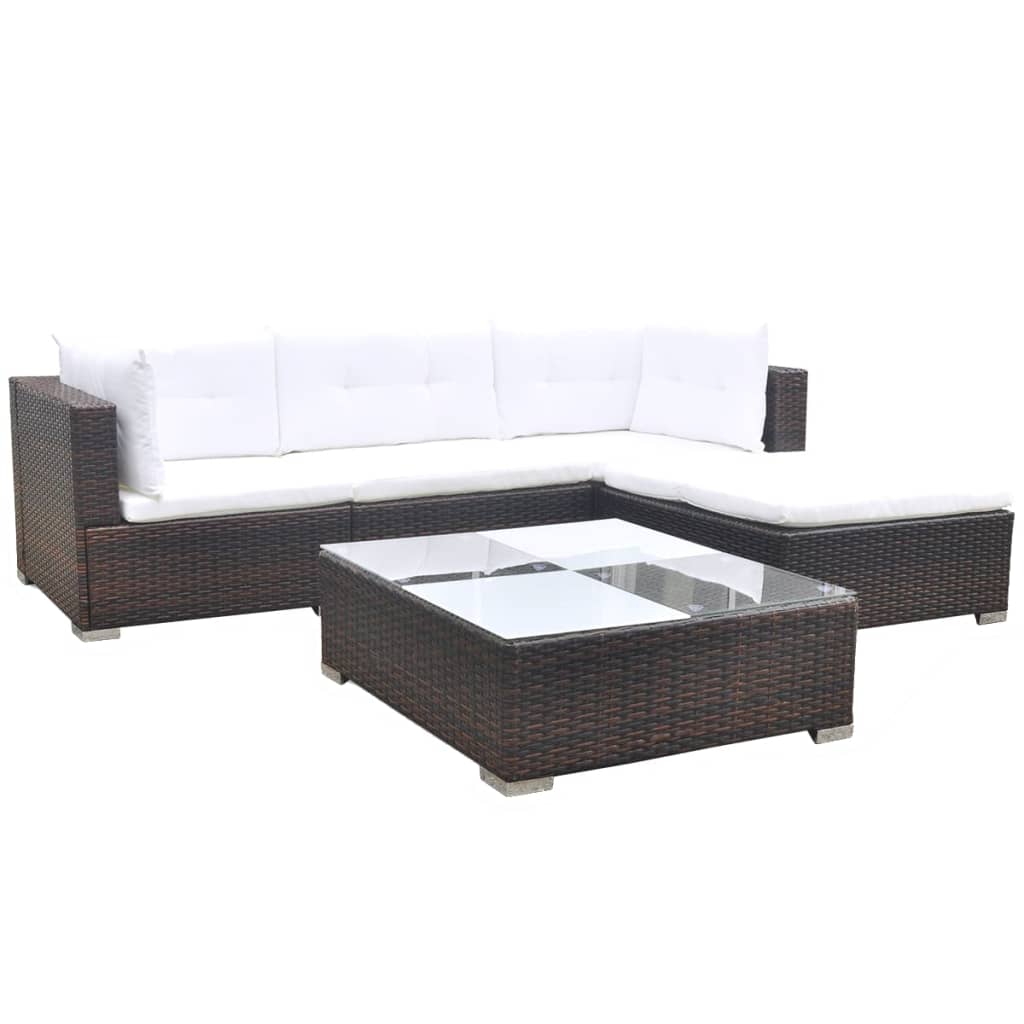 Set Divani da Giardino 5 pz con Cuscini in Polyrattan Marrone - homemem39