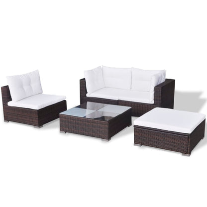 Set Divani da Giardino 5 pz con Cuscini in Polyrattan Marrone - homemem39