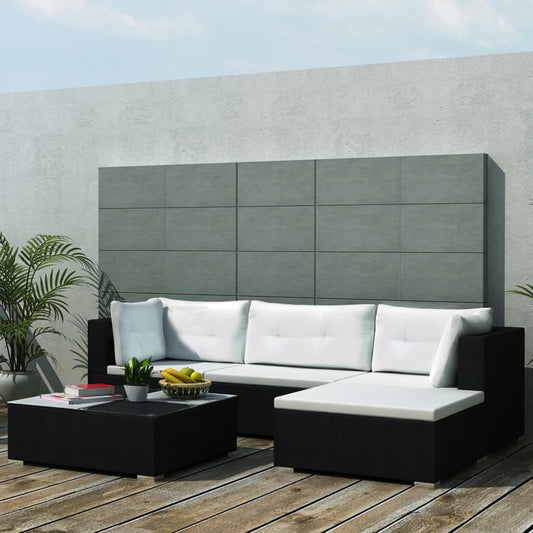 Set Divani da Giardino 5 pz con Cuscini in Polyrattan Nero - homemem39