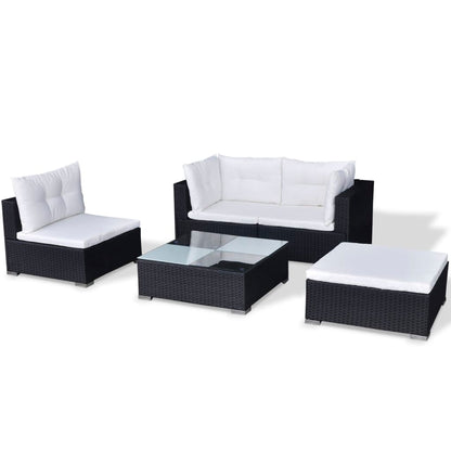 Set Divani da Giardino 5 pz con Cuscini in Polyrattan Nero - homemem39