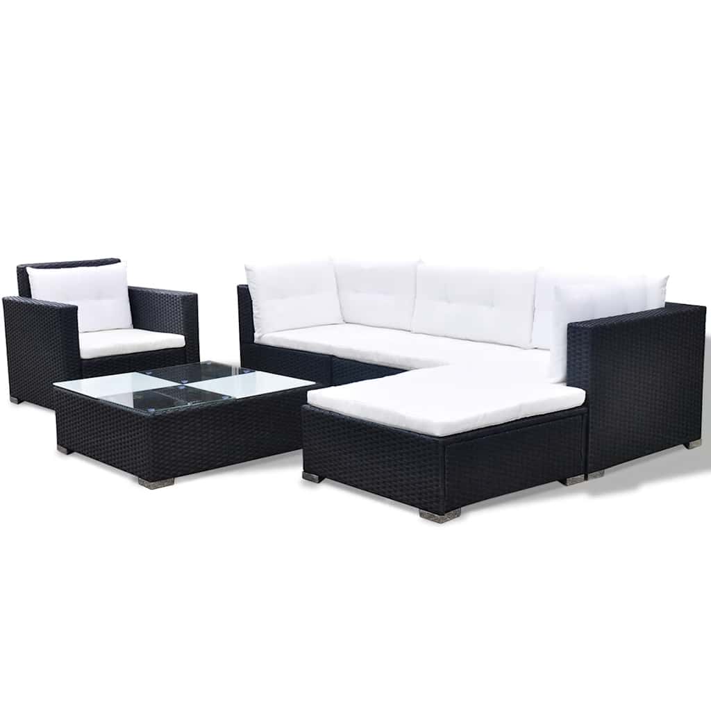 Set Divani da Giardino 6 pz con Cuscini in Polyrattan Nero - homemem39
