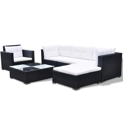 Set Divani da Giardino 6 pz con Cuscini in Polyrattan Nero - homemem39
