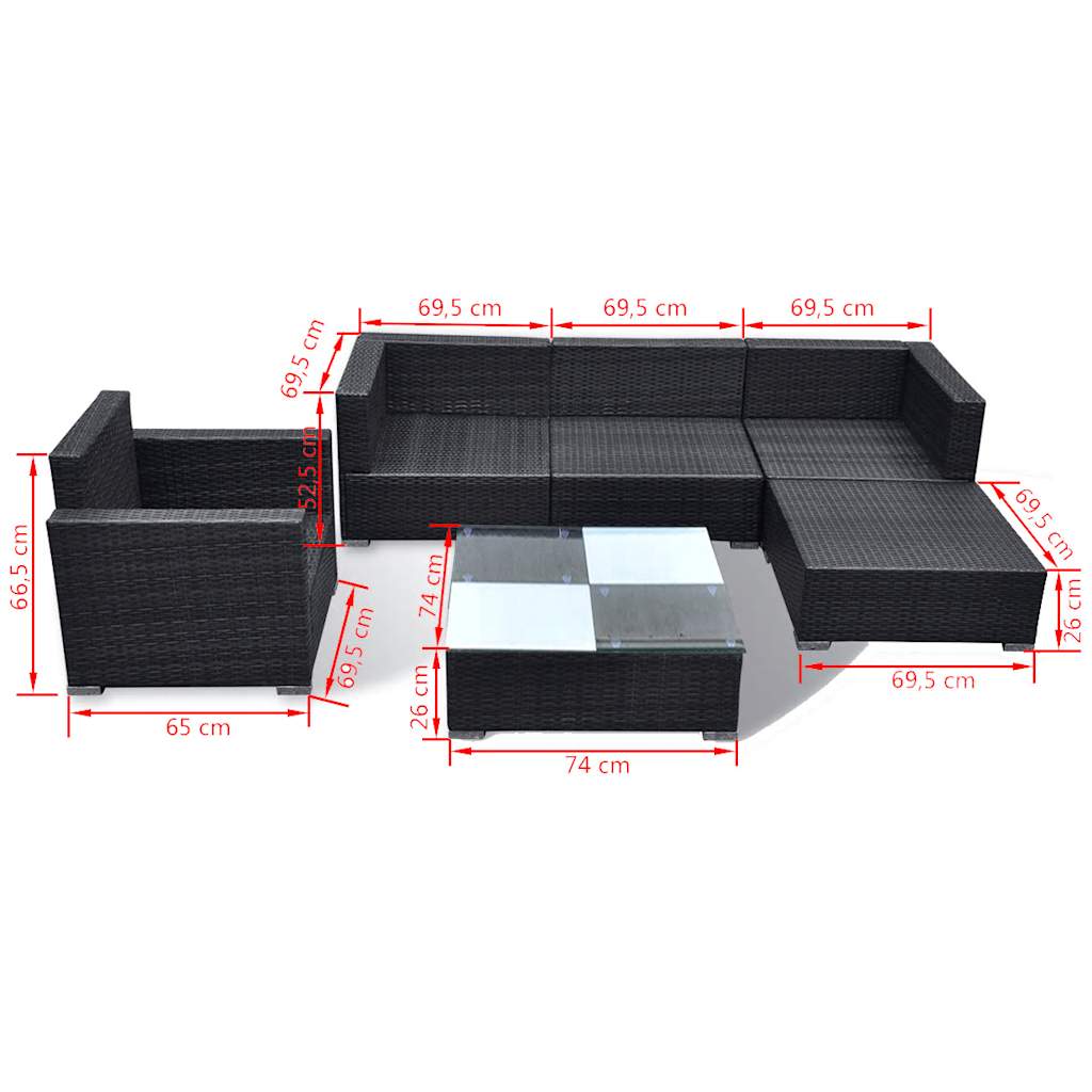 Set Divani da Giardino 6 pz con Cuscini in Polyrattan Nero - homemem39