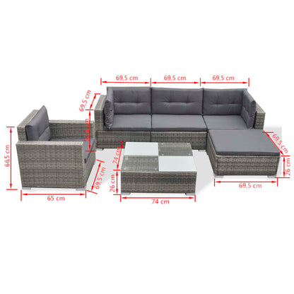 Set Divani da Giardino 6 pz con Cuscini in Polyrattan Grigio - homemem39