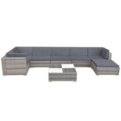 Set Divani da Giardino 8 pz con Cuscini in Polyrattan Grigio - homemem39