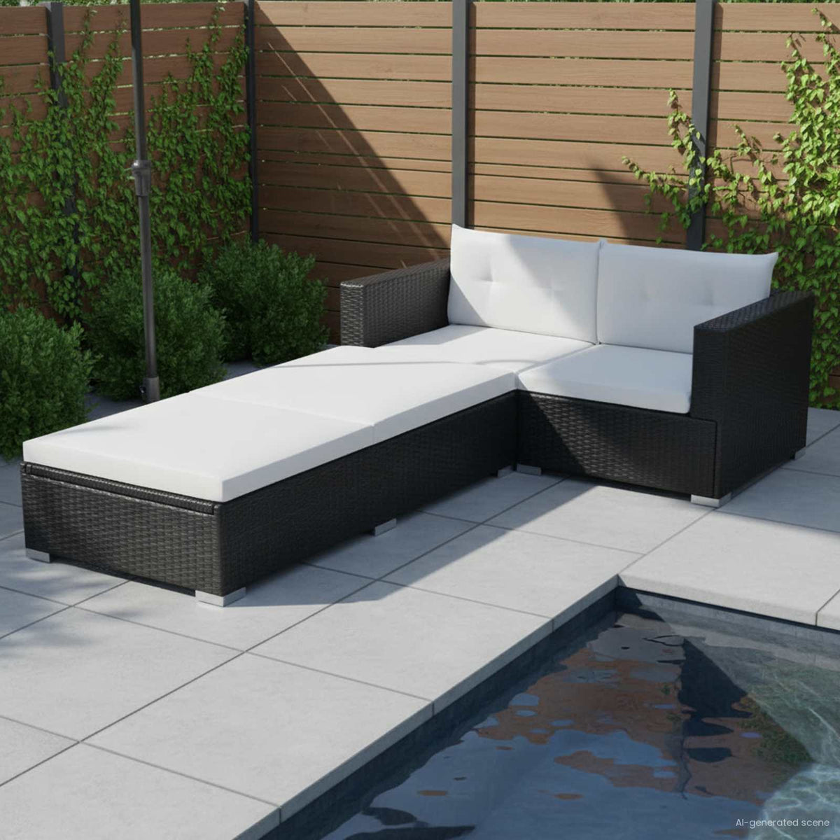 Set Divani da Giardino 3 pz con Cuscini in Polyrattan Nero