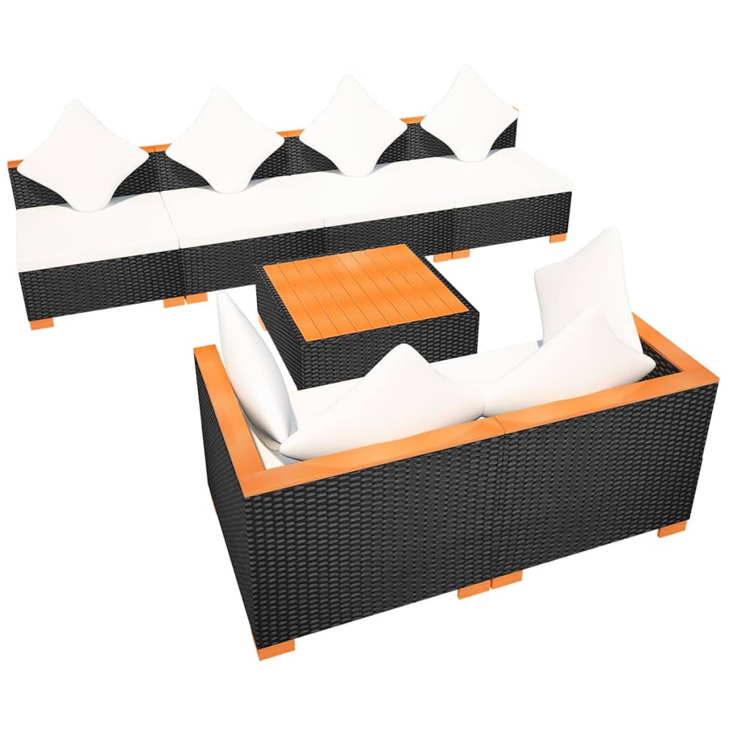 Set Divani da Giardino 7 pz con Cuscini in Polyrattan Nero - homemem39