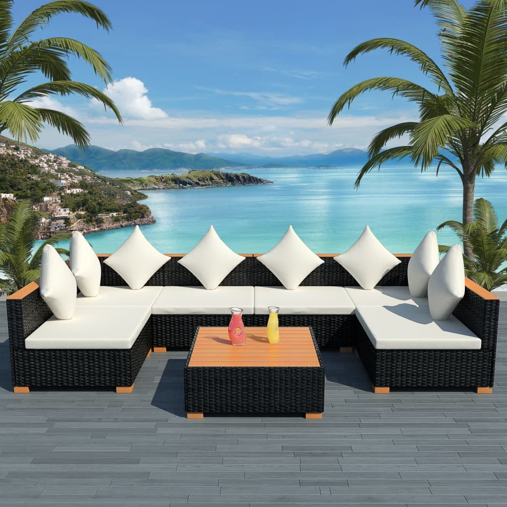 Set Divani da Giardino 7 pz con Cuscini in Polyrattan Nero - homemem39