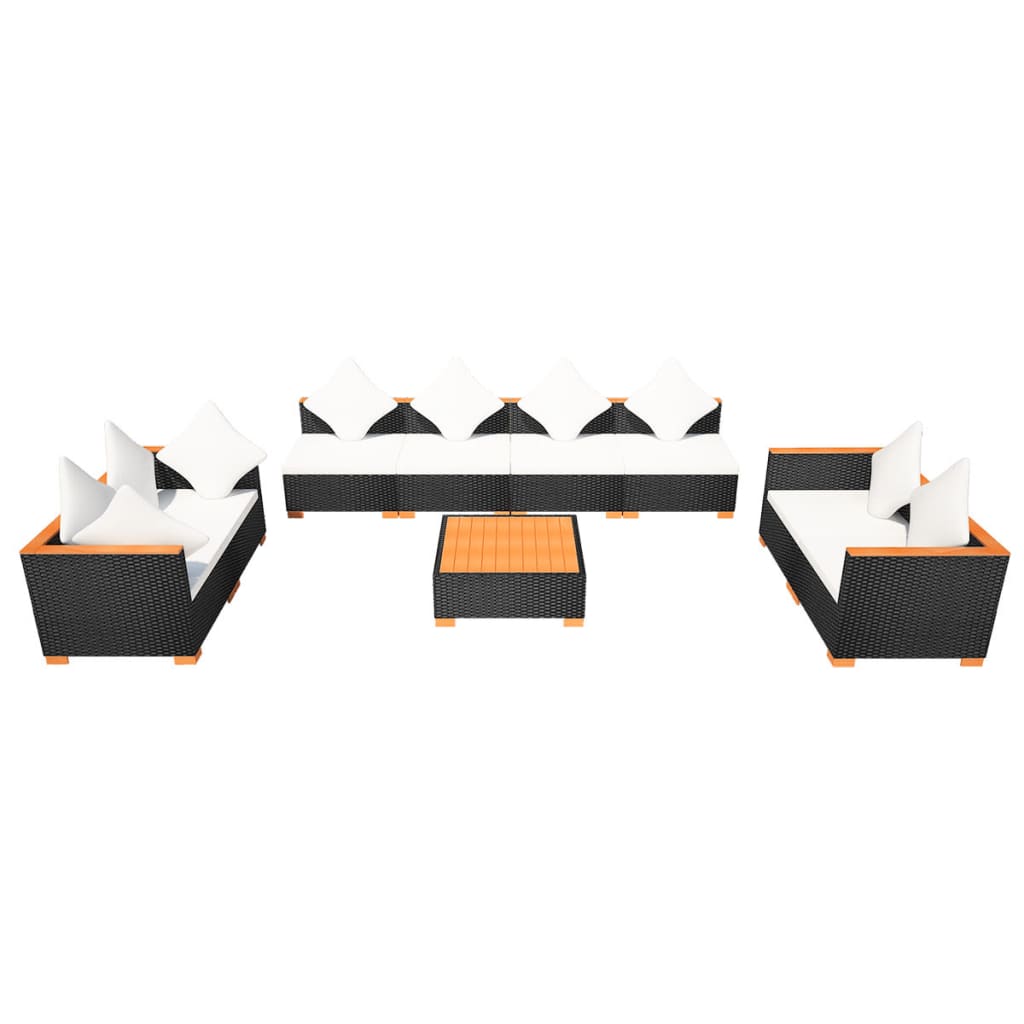Set Divani da Giardino 9 pz con Cuscini in Polyrattan Nero - homemem39