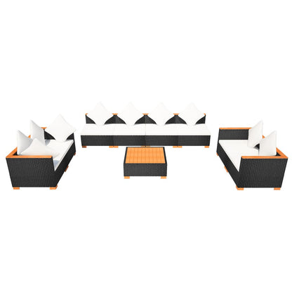 Set Divani da Giardino 9 pz con Cuscini in Polyrattan Nero - homemem39
