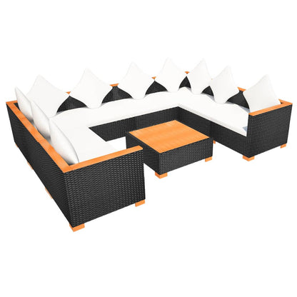 Set Divani da Giardino 9 pz con Cuscini in Polyrattan Nero - homemem39
