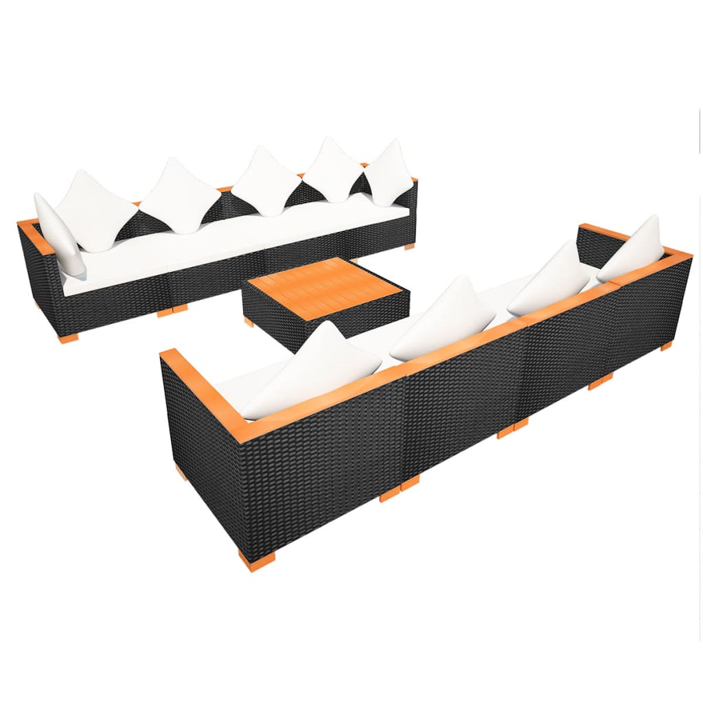 Set Divani da Giardino 9 pz con Cuscini in Polyrattan Nero - homemem39