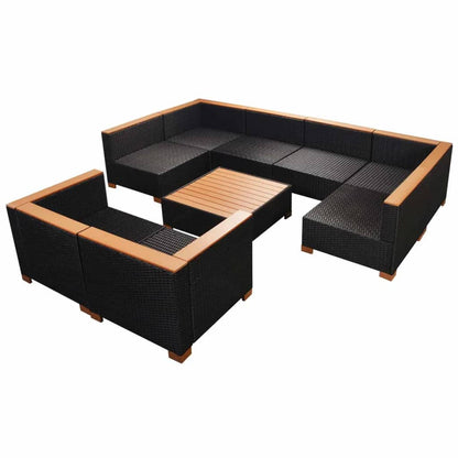 Set Divani da Giardino 9 pz con Cuscini in Polyrattan Nero - homemem39