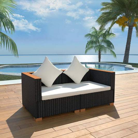 Divano da Giardino in Polyrattan Nero - homemem39