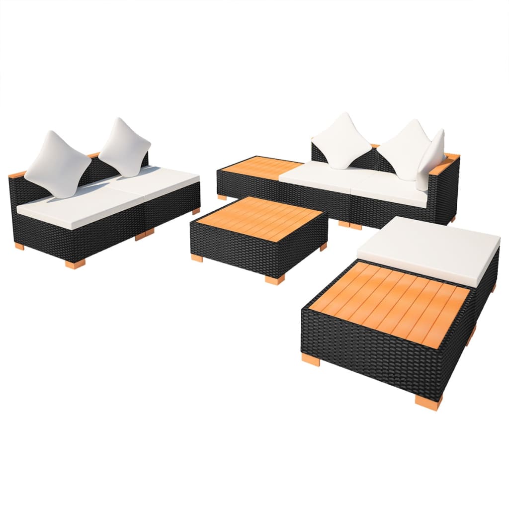 Set Divani da Giardino 8 pz con Cuscini in Polyrattan Nero | homemem39