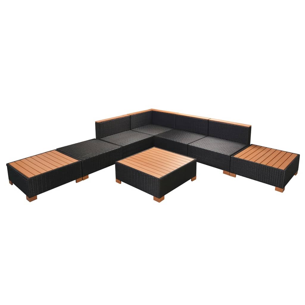 Set Divani da Giardino 8 pz con Cuscini in Polyrattan Nero | homemem39