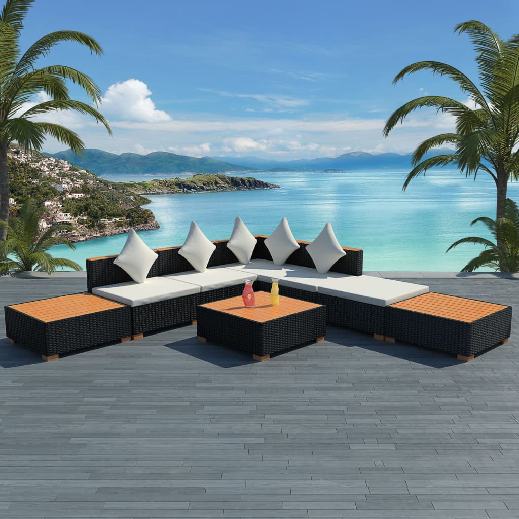 Set Divani da Giardino 8 pz con Cuscini in Polyrattan Nero | homemem39
