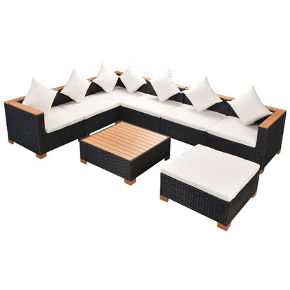 Set Divani da Giardino 8 pz con Cuscini in Polyrattan Nero - homemem39