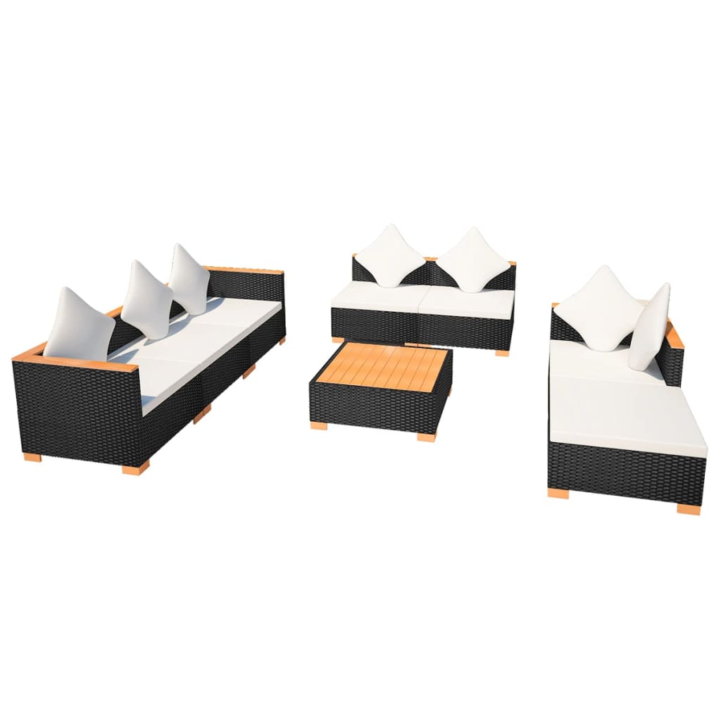 Set Divani da Giardino 8 pz con Cuscini in Polyrattan Nero - homemem39