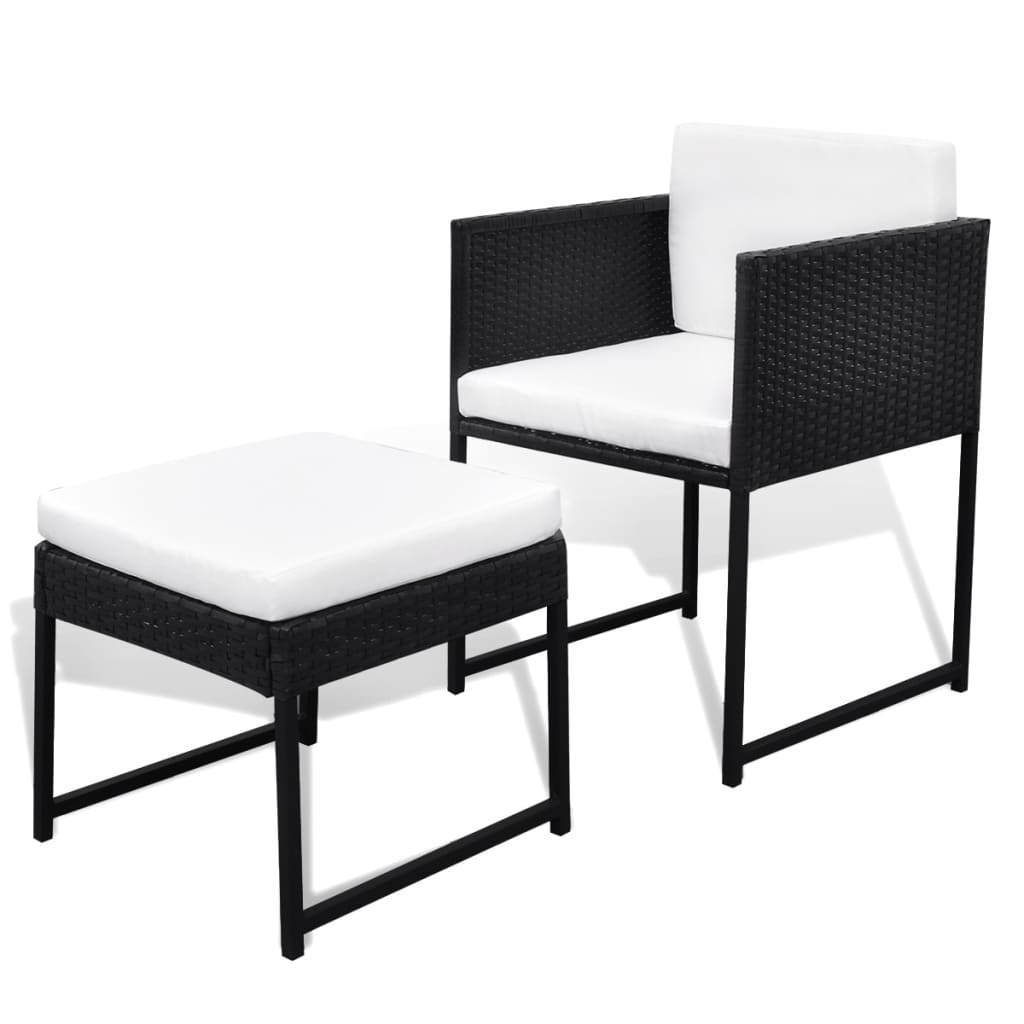 Set da Pranzo da Giardino 9 pz con Cuscini in Polyrattan Nero | homemem39