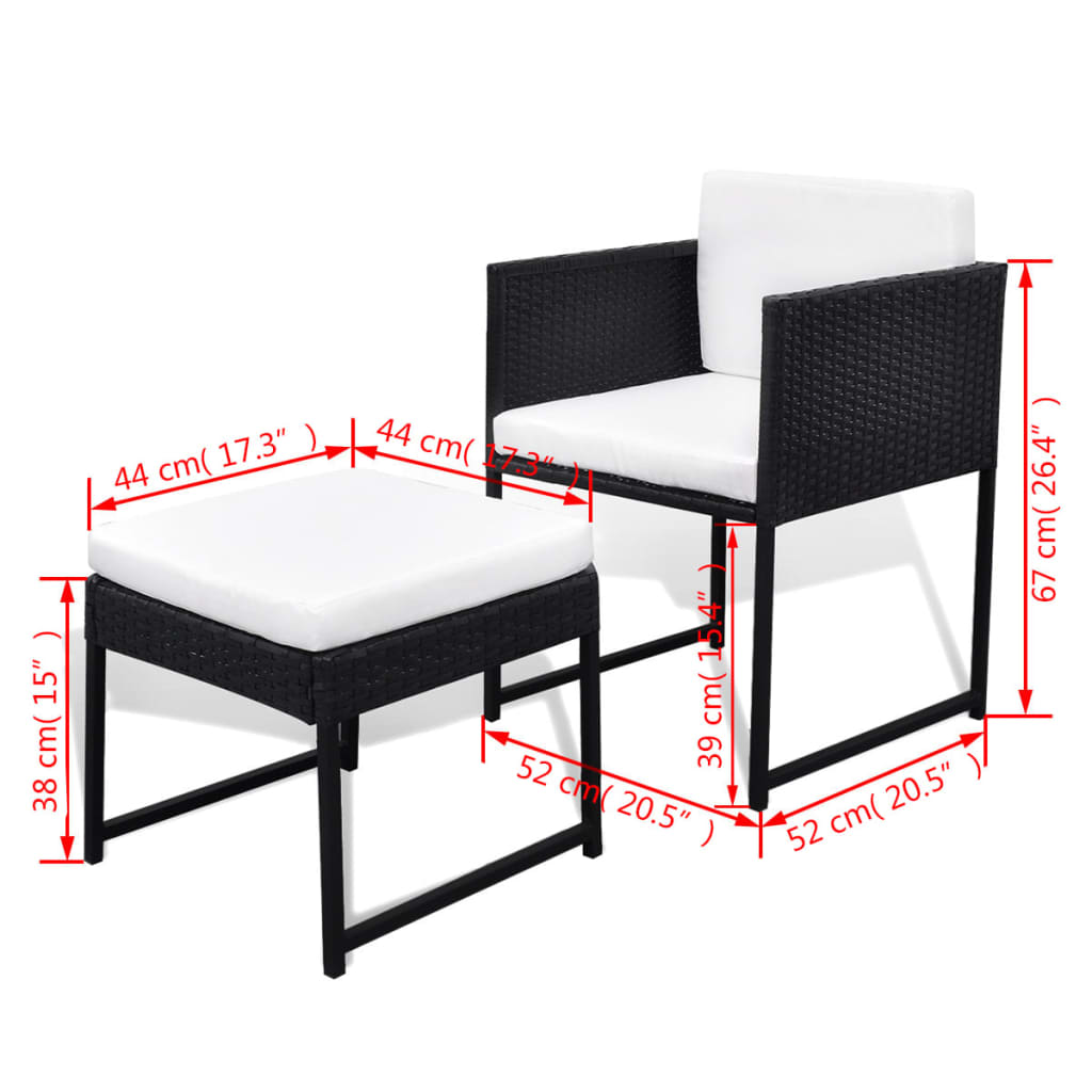 Set da Pranzo da Giardino 9 pz con Cuscini in Polyrattan Nero | homemem39