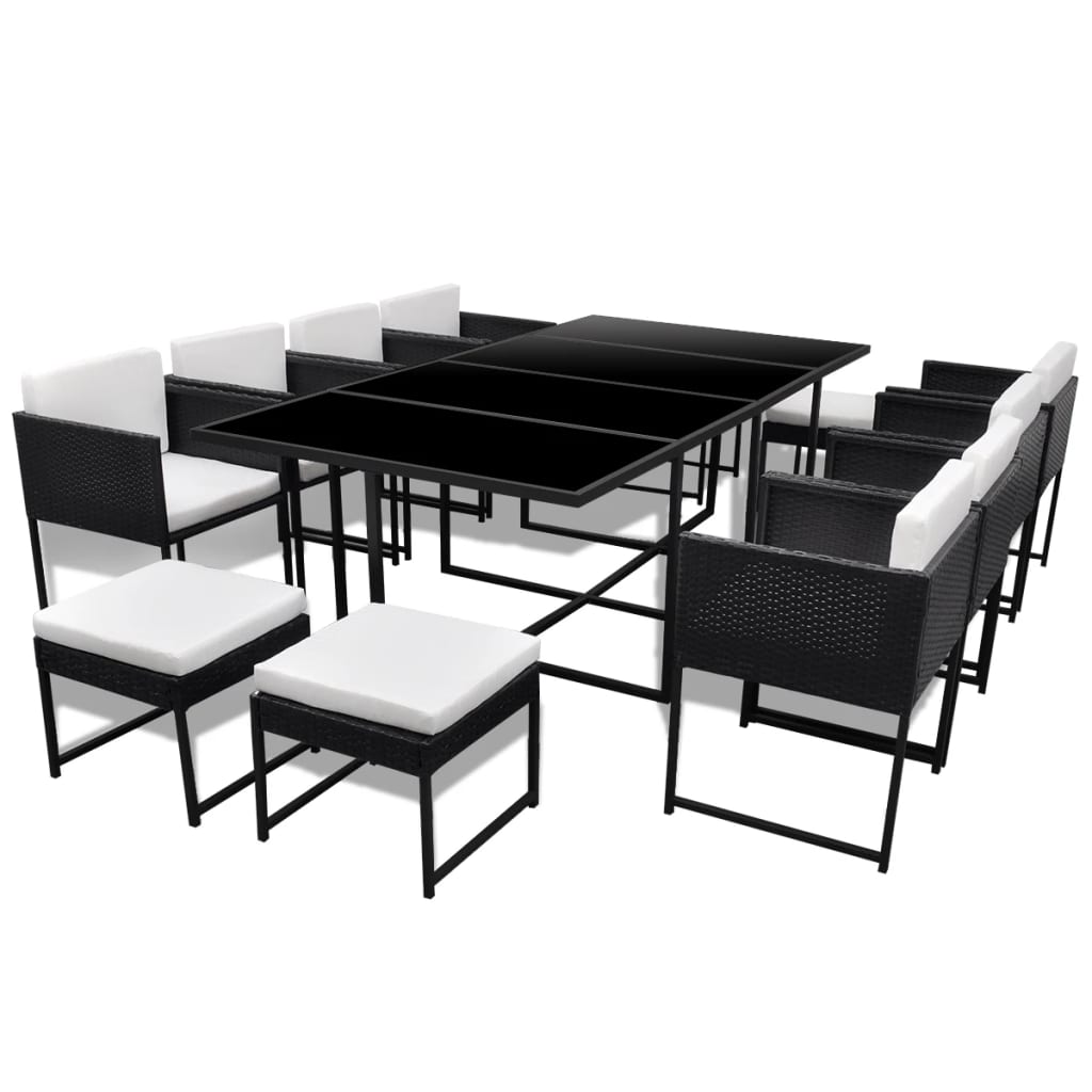 Set da Pranzo da Giardino 13 pz con Cuscini in Polyrattan Nero | homemem39
