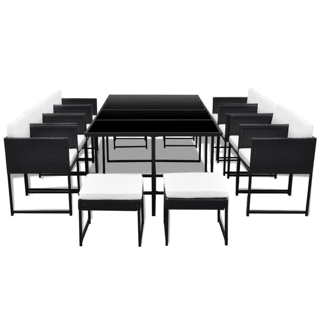 Set da Pranzo da Giardino 13 pz con Cuscini in Polyrattan Nero | homemem39