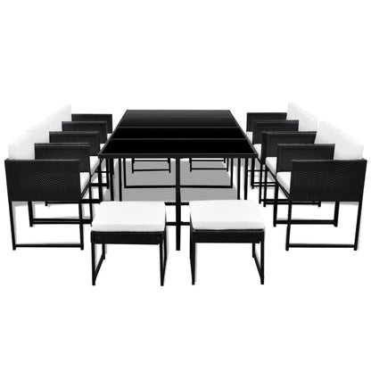 Set da Pranzo da Giardino 13 pz con Cuscini in Polyrattan Nero | homemem39