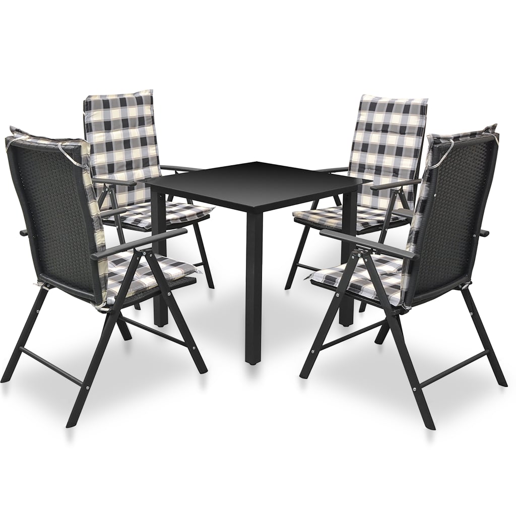 Set da Pranzo da Giardino 5 pz con Cuscini in Alluminio Nero - homemem39