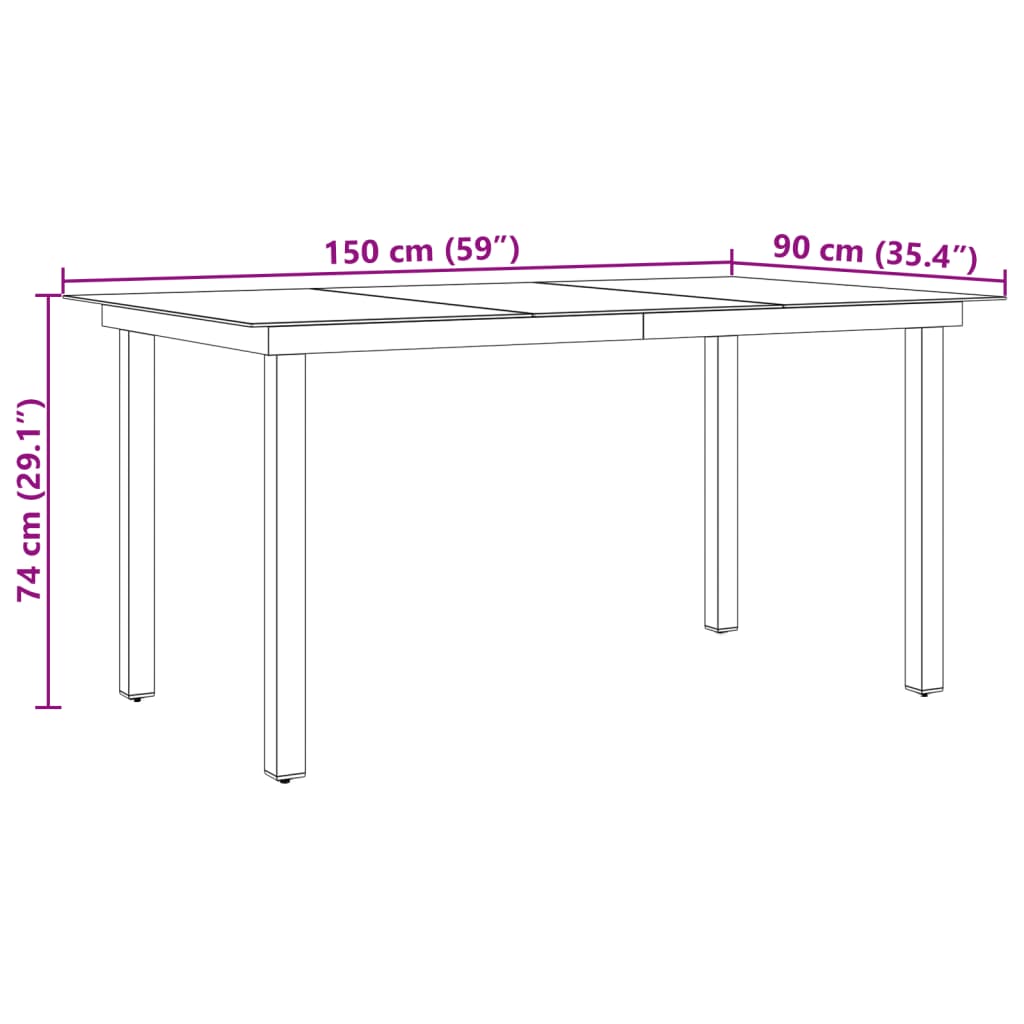 Tavolo da Giardino Nero 150x90x74 cm in Alluminio e Vetro - homemem39