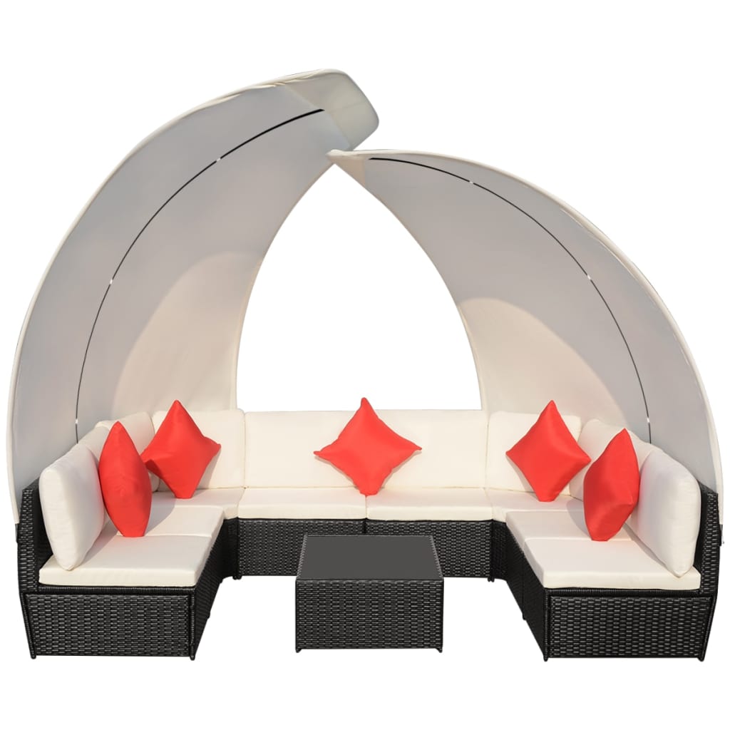 Set Divani da Giardino 9 pz con Tettuccio in Polyrattan Nero | homemem39