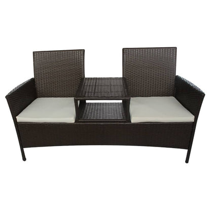 Divano da Giardino a 2 Posti con Tavolino in Polyrattan Marrone - homemem39