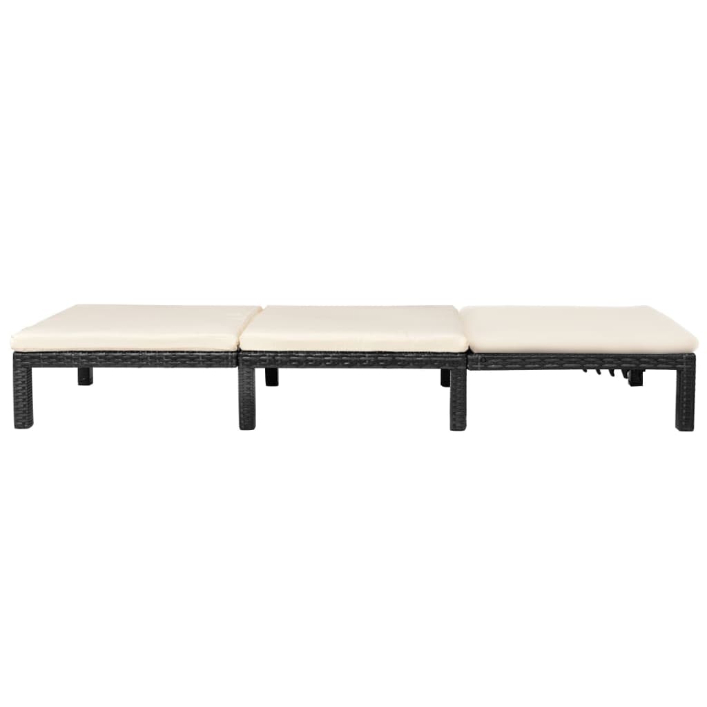 Lettino Prendisole con Cuscino in Polyrattan Nero - homemem39