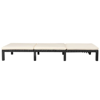 Lettino Prendisole con Cuscino in Polyrattan Nero - homemem39