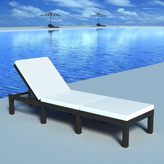 Lettino Prendisole con Cuscino in Polyrattan Nero - homemem39