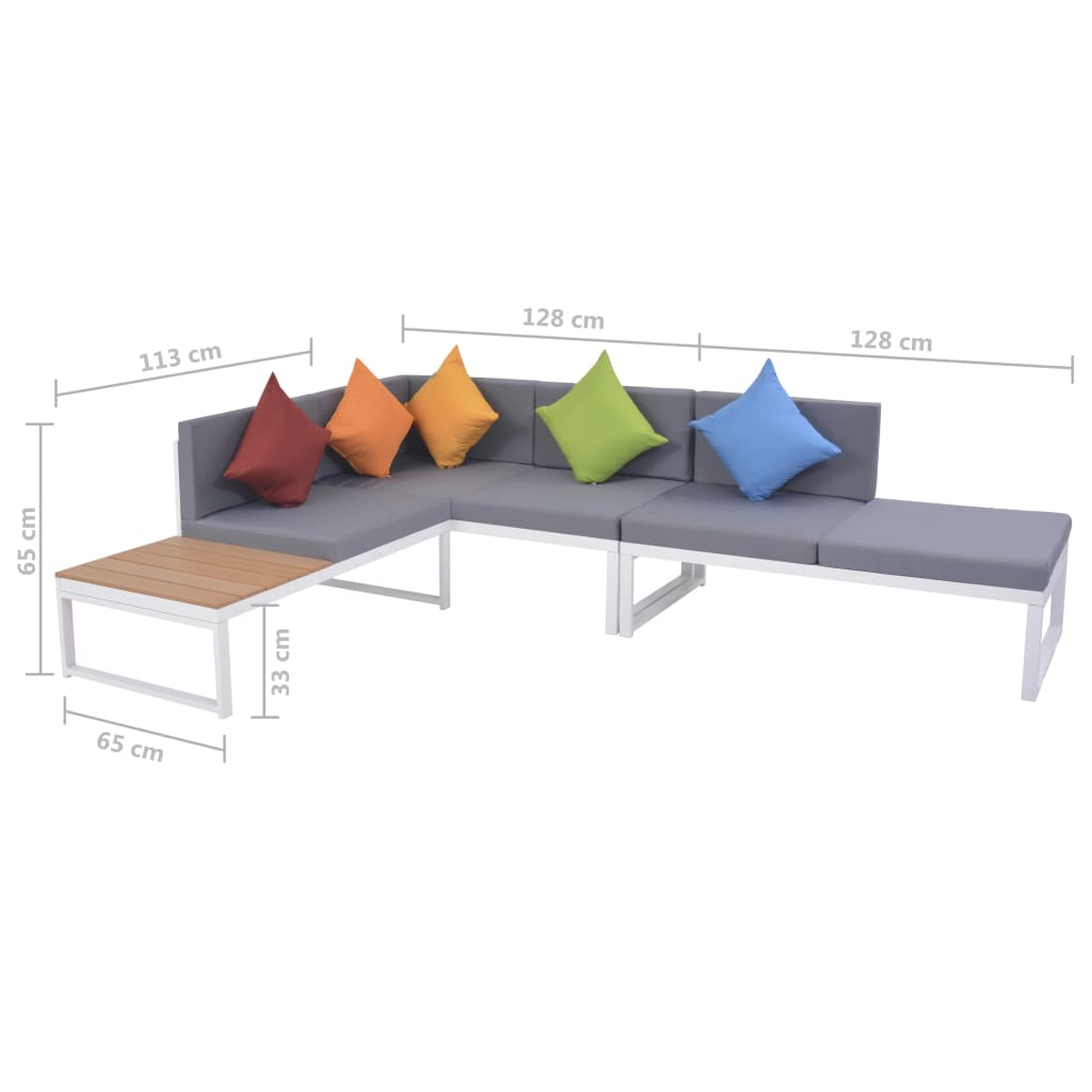 Set Divani da Giardino 5 pz con Cuscini in Alluminio e WPC | homemem39