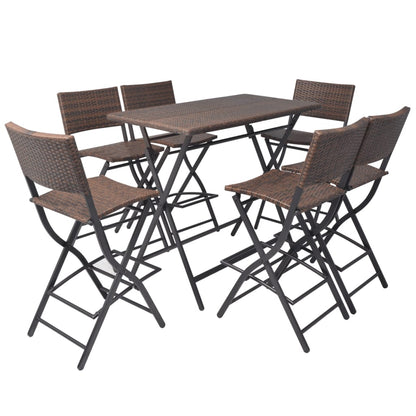 Set da Giardino 7 pz Pieghevole in Acciaio e Polyrattan Marrone - homemem39