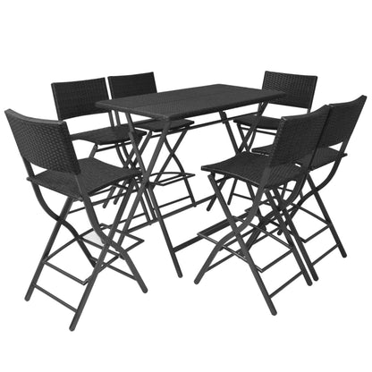 Set da Giardino 7 pz Pieghevole in Acciaio e Polyrattan Nero - homemem39