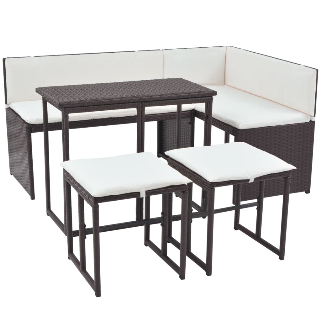 Set da Giardino 5 pz Pieghevole in Acciaio e Polyrattan Marrone | homemem39