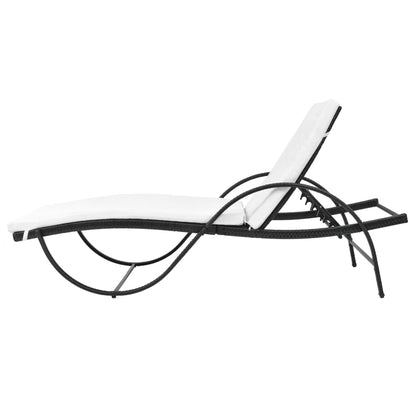 Lettino Prendisole con Cuscino in Polyrattan Nero | homemem39