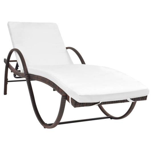 Lettino Prendisole con Cuscino e Tavolo in Polyrattan Marrone - homemem39